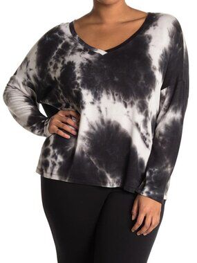 Supply & Demand Nordstrom Leo Tie Dye Top V-Neck Knit Black & White Size 1X